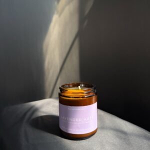 Lavender haze candle with lavender, peppermint, lemongrass, and cedarwood
