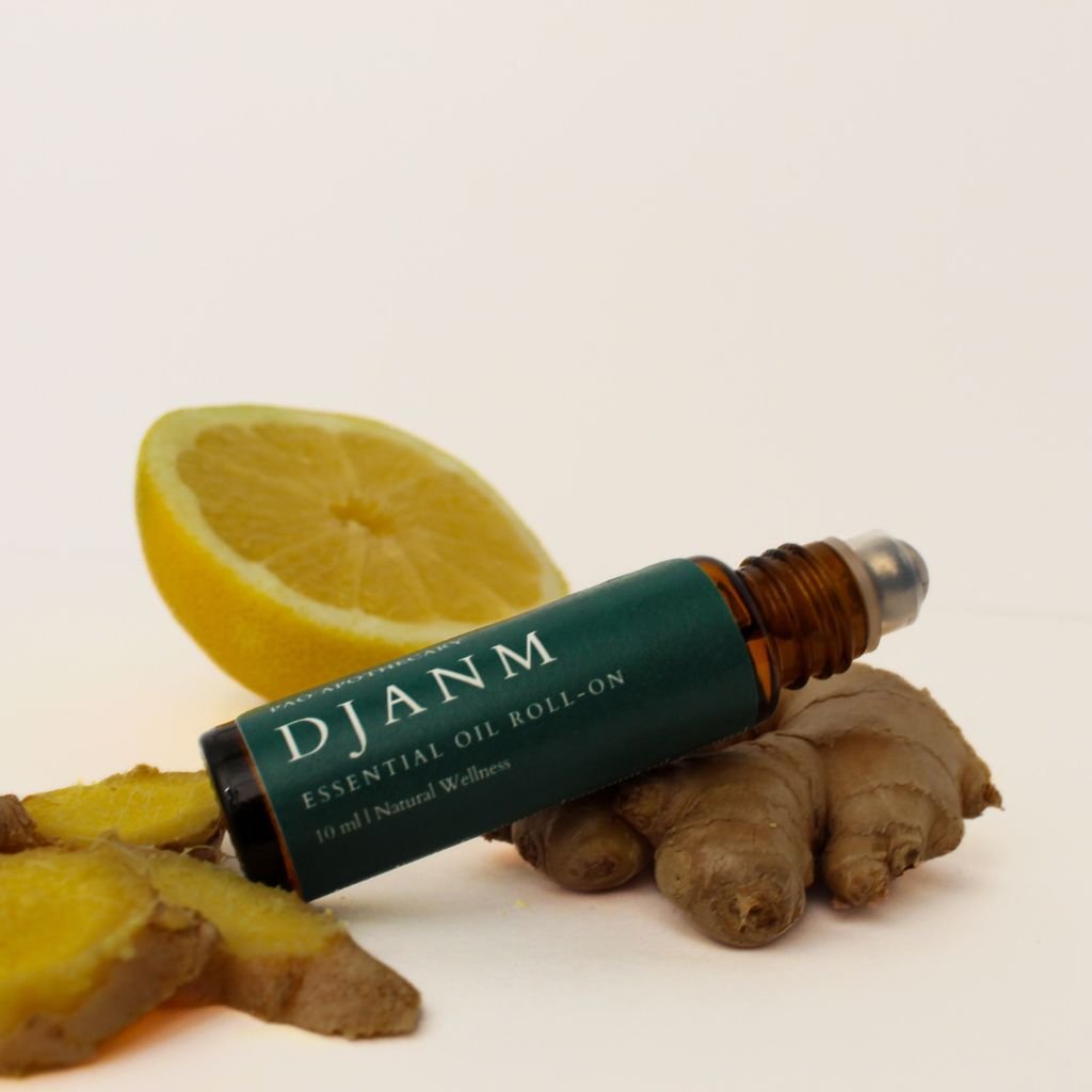 ginger essential oil blend roller with peppermint, lemon, eucalyptus